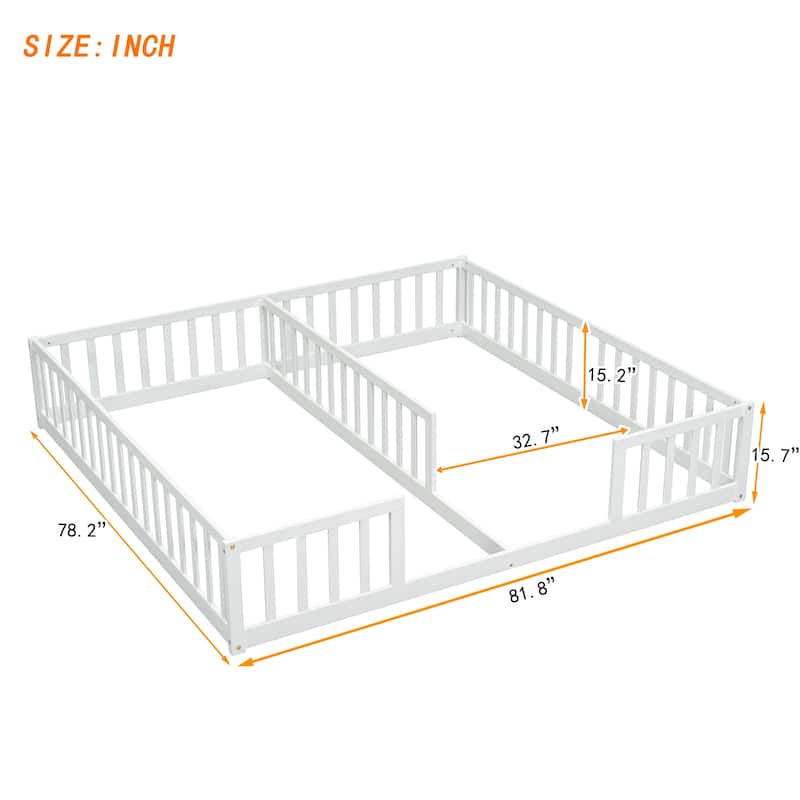 Double Twin Floor Bed with Fence