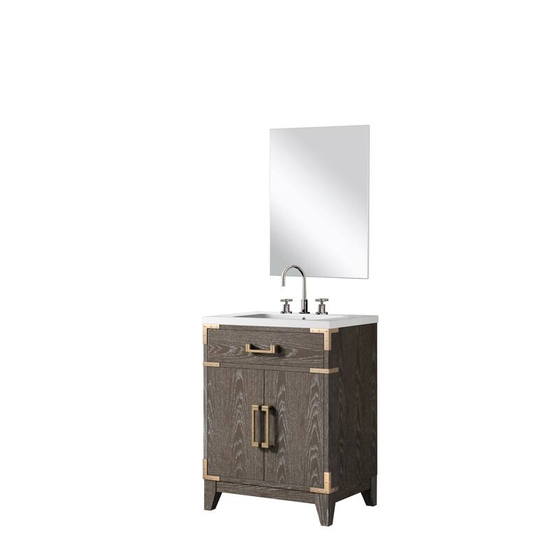 24" Bathroom Vanity with Acrylic Top, 18" Frameless Mirror, and Chrome Gooseneck Faucet for Modern Bathrooms