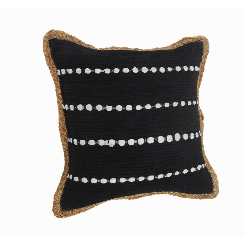 Sevita Black and White Striped Jute Bordered Throw Pillow