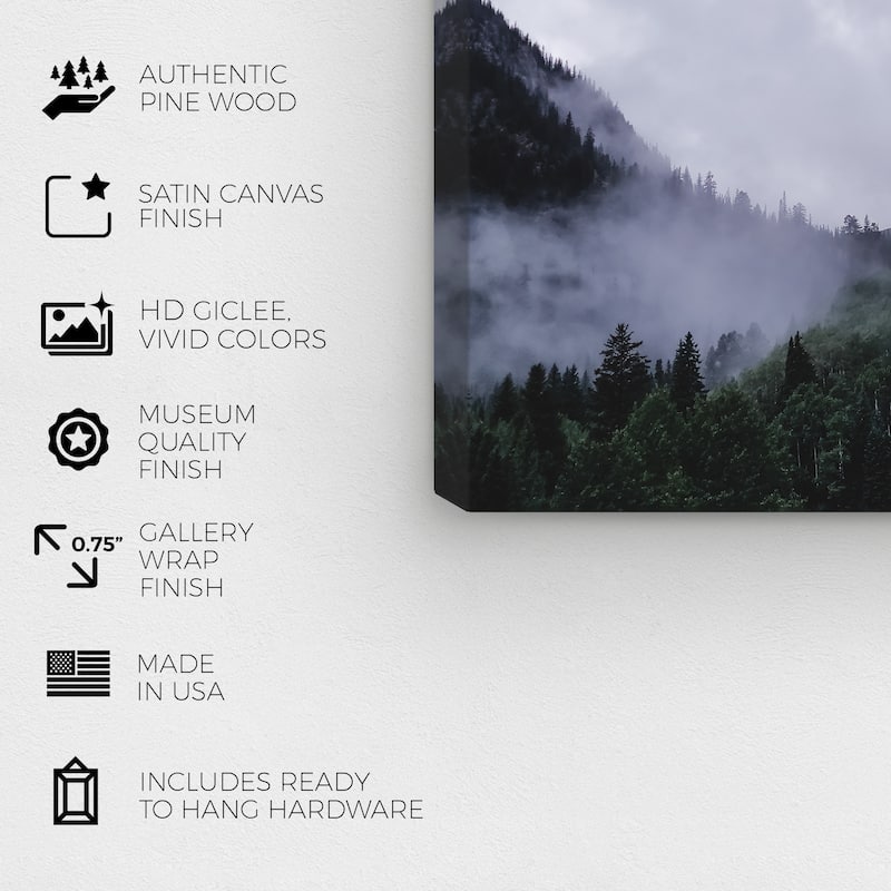 Wynwood Studio Canvas Nature and Landscape Humid and Foggy Forest Gray and Dark Green Tropical Wall Art Canvas Print