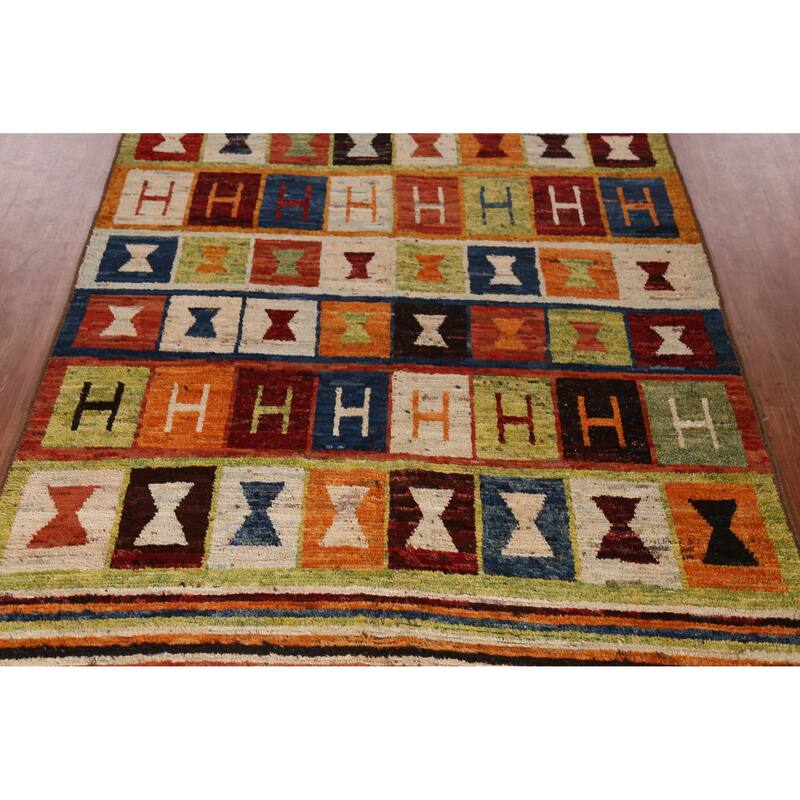 Striped Geometric Moroccan Oriental Area Rug Hand-Knotted Wool Carpet - 6'8" x 9'7"