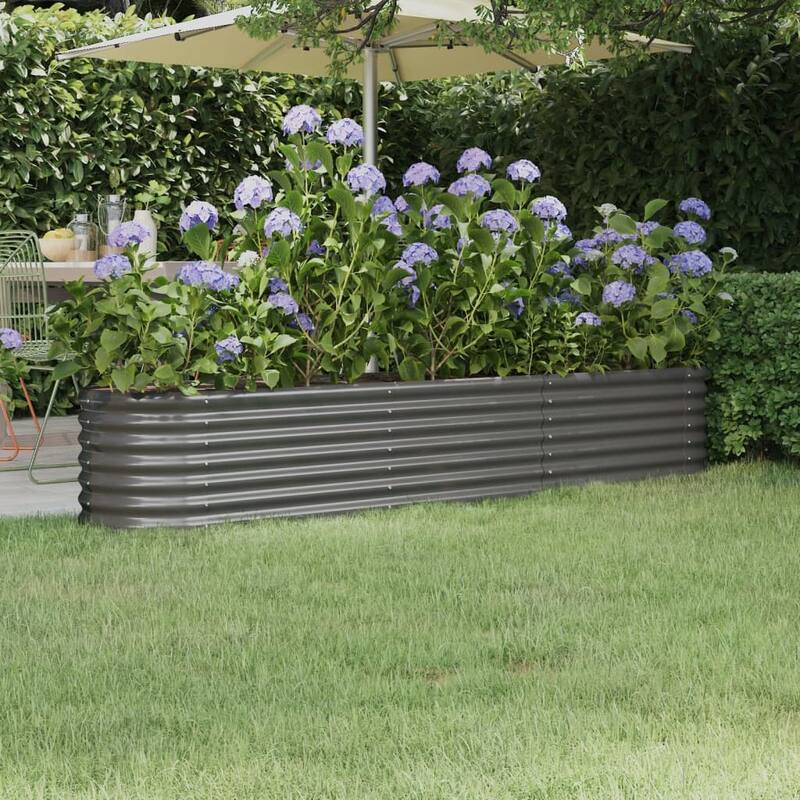 vidaXL Garden Raised Bed Patio Outdoor Raised Planter Box Powder-coated Steel - 88.2"x15.7"x14.2" - Gray