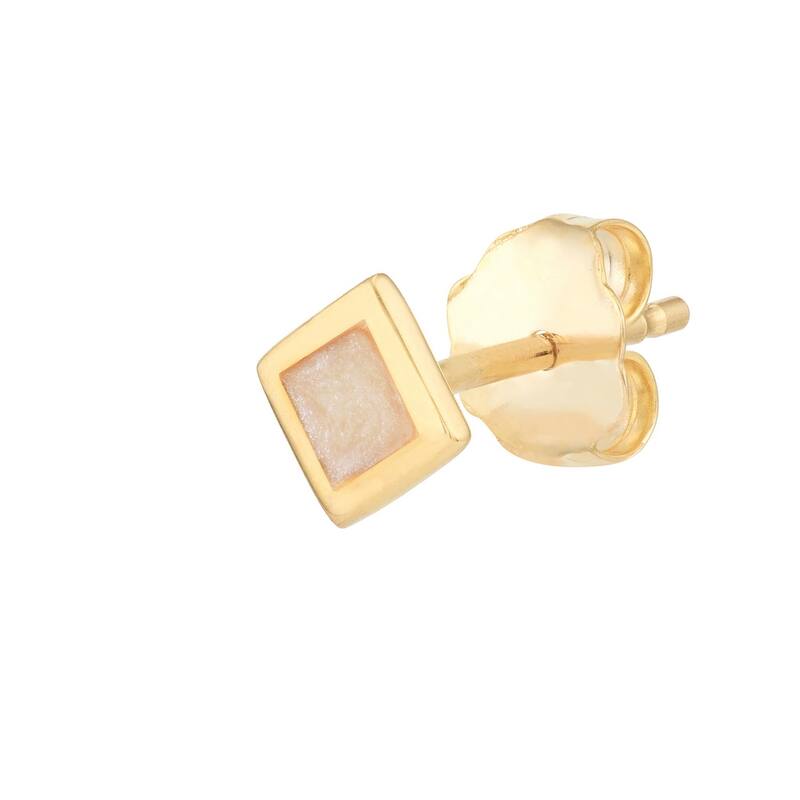 Curata 14k Yellow Gold 6mm Square Pink Mother of Pearl Enamel Stud Earrings