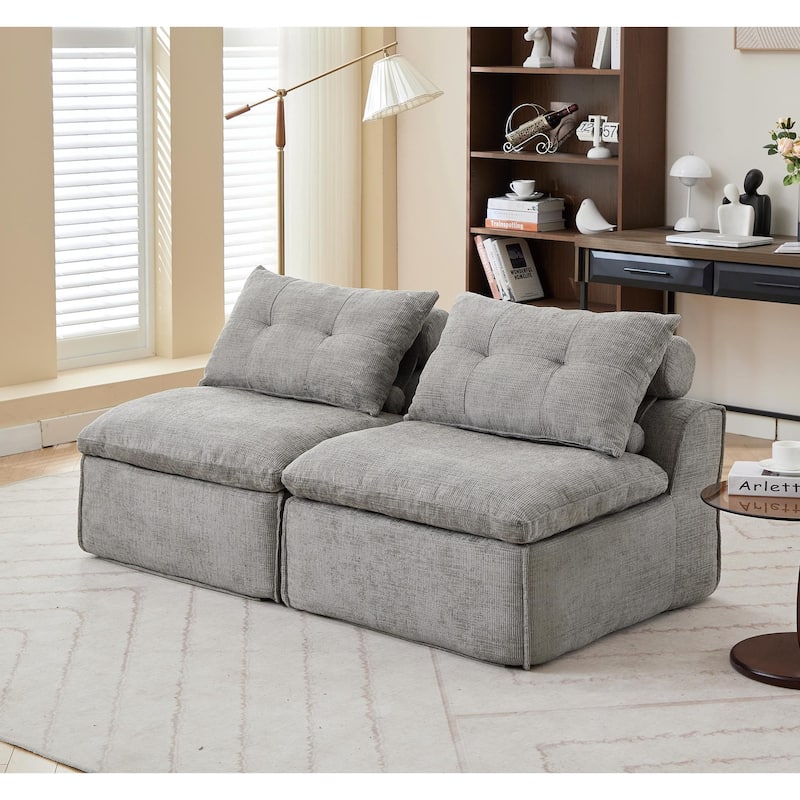 GDFStudio - Chenille Modular 2-Seater 66" Armless Lounge Loveseat Sofa - Light Gray