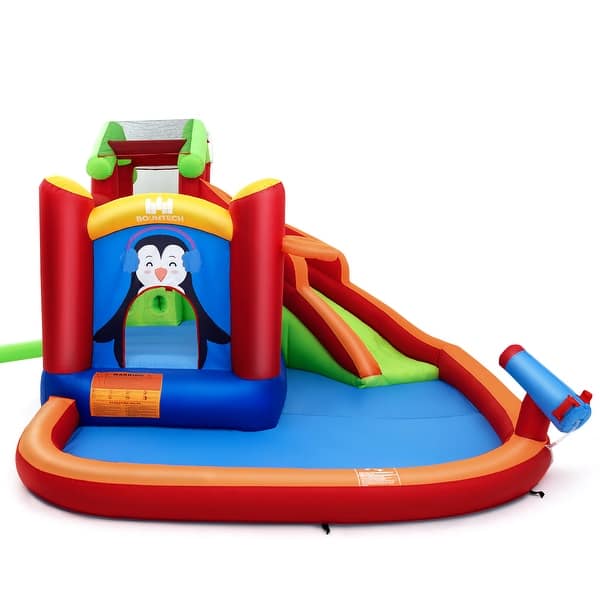 slide 2 of 10, Gymax Inflatable Slide Bouncer and Water Park Bounce House Splash Pool Kids