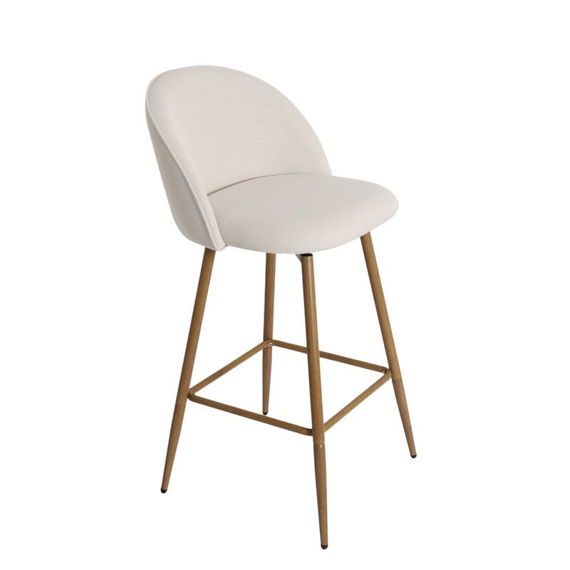 HomeRoots 27" Beige and Oak Fabric and Metal Low Back Counter Height Swivel Bar Chair