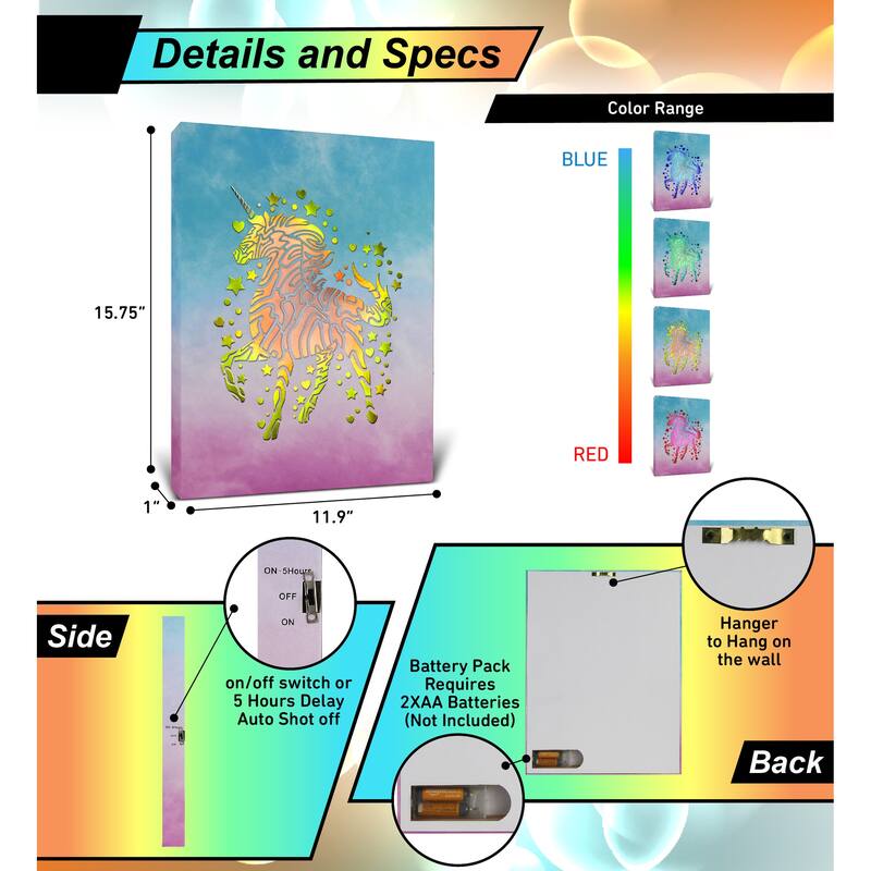 CoTa Global Unicorn Light Up LED Wall Art - Fun Changing Color LED - 15.75Lx11.9Wx1H inches