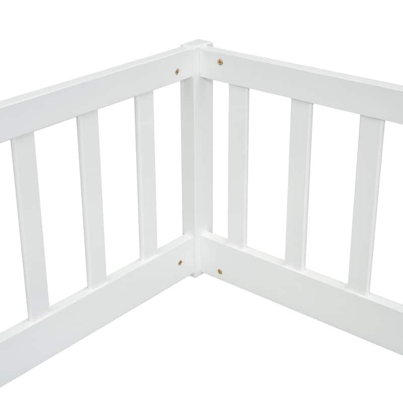 Twin Size Wood Double Floor Bed with Guardrails For Toddlers