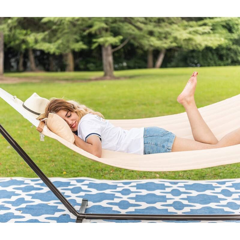 Outdoor Cotton Rope Hammock with 12FT Steel Stand