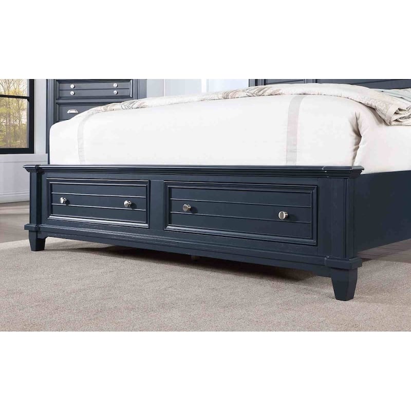 Classic 1PC Slate Blue Finish Footboard Drawers Bed