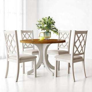 Mid-Century 5-Piece Solid Wood Round Dining Table Set with 4 ...