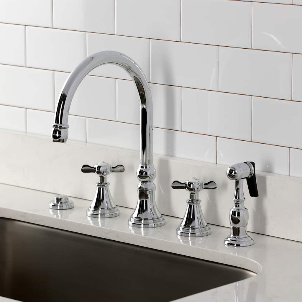 Kingston Brass Essex Double-Handle Wall-Mount Pre-Rinse Bridge Kitchen Faucet
