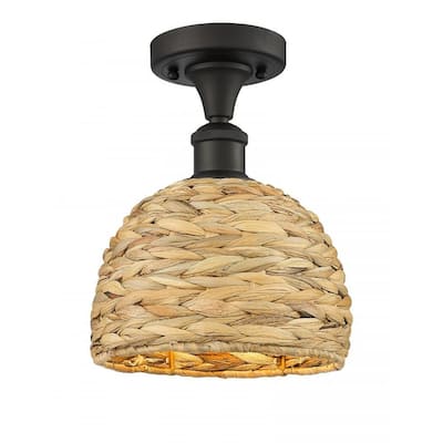 Innovations Lighting 516-1C-11-8 Woven Ratan Semi-Flush Woven Ratan 8"