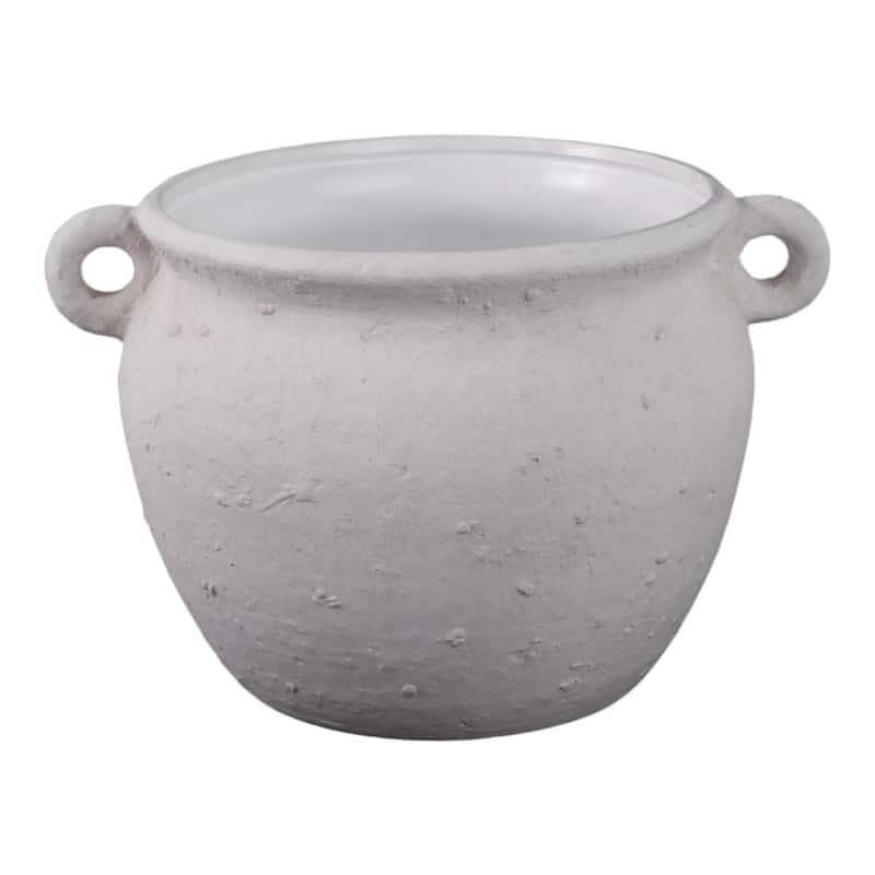 Planter Stoneware Ceramic Textured Surface With Dual Side Handles and Drainage Hole for Home or Garden Decor - 6" White