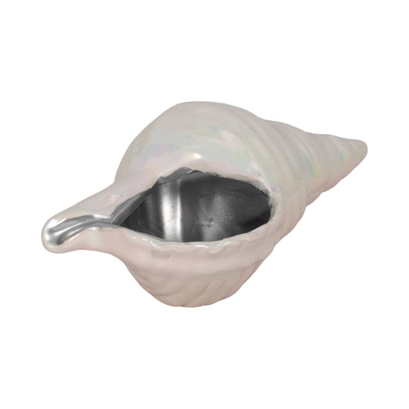 Ceramic Long Iridescent Seashell Figurine - Ivory