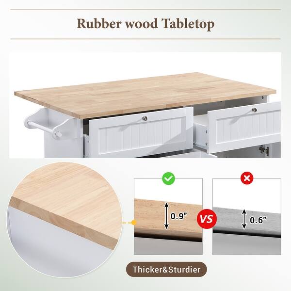 Kitchen Island Set Drop Leaf Solid Wood Countertop and 2 Stool Dining