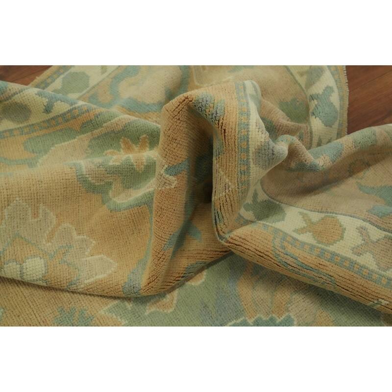 Vegetable Dye Floral Oushak Turkish Area Rug, Floral Geometric Carpet - 10' 6'' X 7' 10''