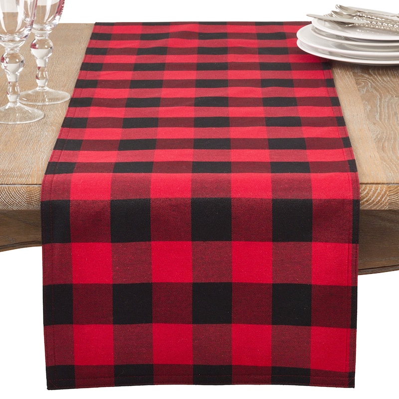 Buffalo Plaid Cotton Blend Table Runner - 16"x90" - Red