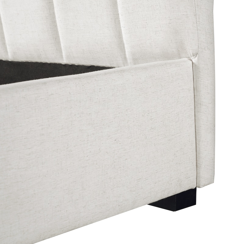 Christopher Knight Home - Serena Modern Linen Upholstered Bed Frame with Thick Headboard and Wooden Legs