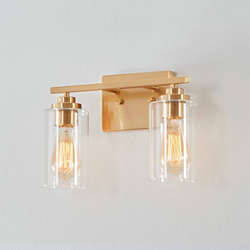 KAWOTI 2-Light Dimmable Bathroom Vanity Light with Clear Glass Shade