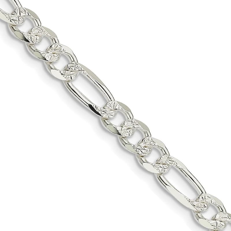 Curata 925 Sterling Silver Solid 5.5mm Pave Flat Figaro Chain for Men