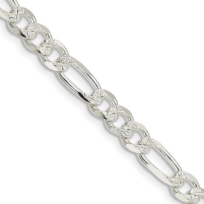 Curata 925 Sterling Silver Solid 5.5mm Pave Flat Figaro Chain for Men