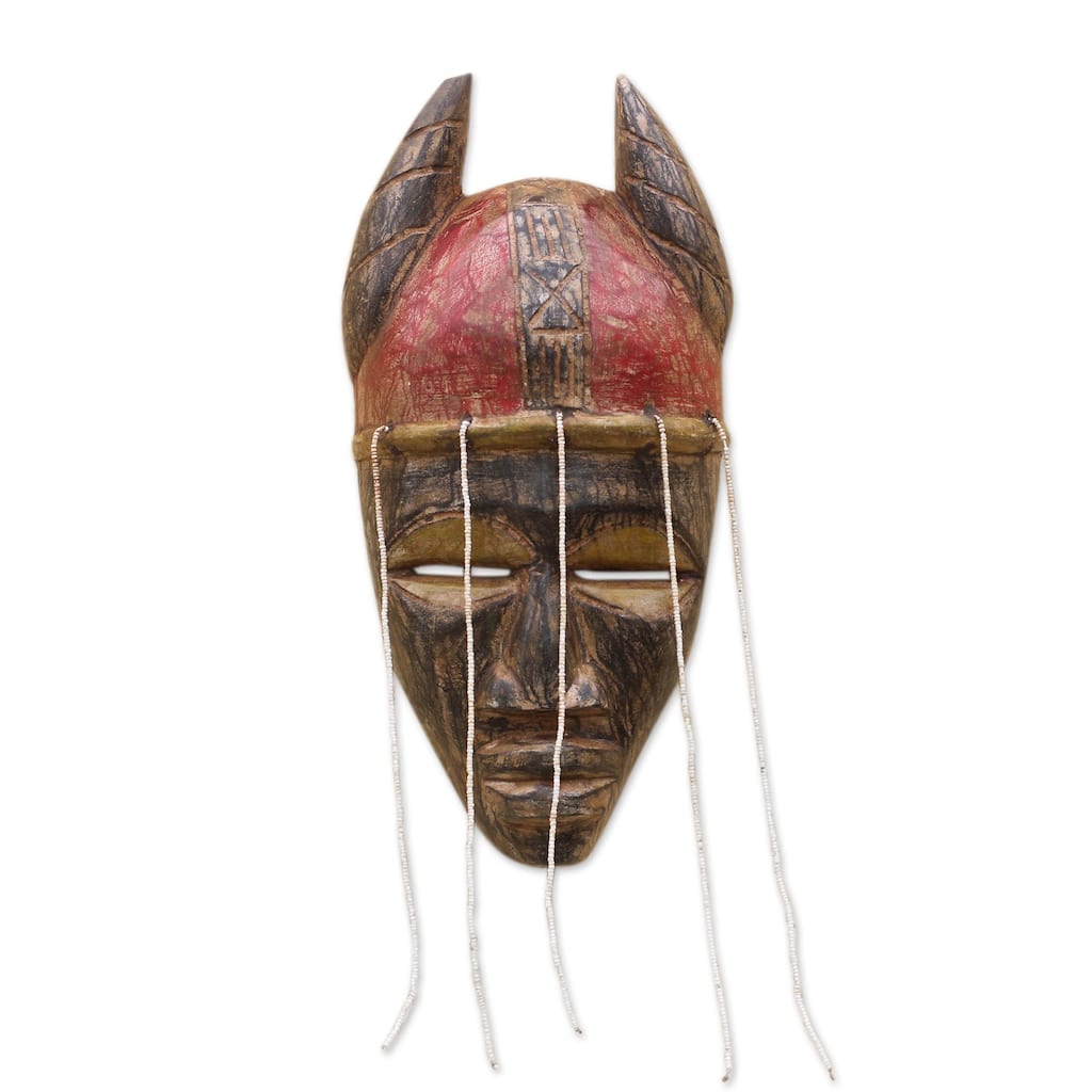 Novica Handmade Damba Festival African Recycled Glass Beaded Wood Mask