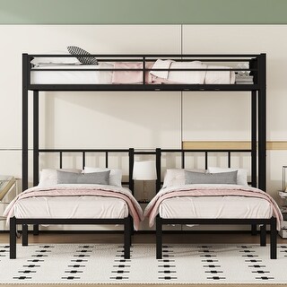 Metal Twin Size Bunk Kids Bed Triple Bunk Bed with Ladder,Guardrail