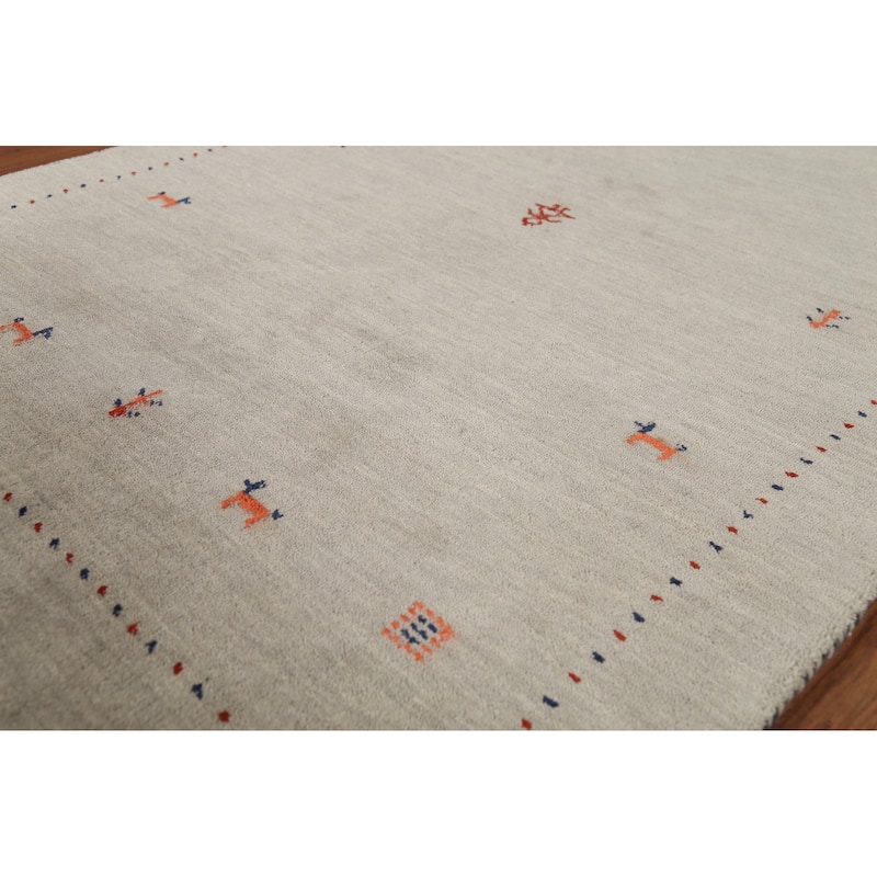 Tribal Gabbeh Indian Accent Rug Handmade Bedroom Beige Wool Carpet - 3'11"x 5'10"