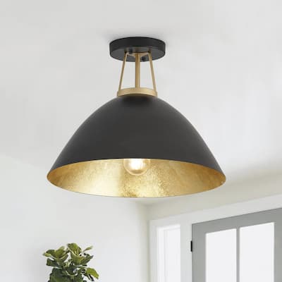 Farmhouse Gold Leaf Inside Semi Flush Mount Ceiling Light for Bedroom Kitchen Hallway