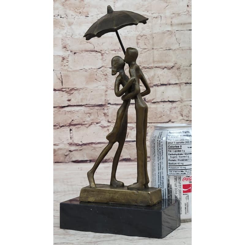 Lovers Romantic Kiss Under Umbrella Abstract Bronze Sculpture Figurine Original Art