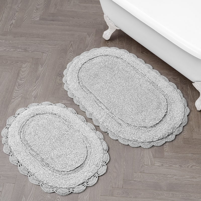 Laura Ashley Eloise Crochet Border Bath Mat - Glacier Grey - 17" x 24"/20" x 32"