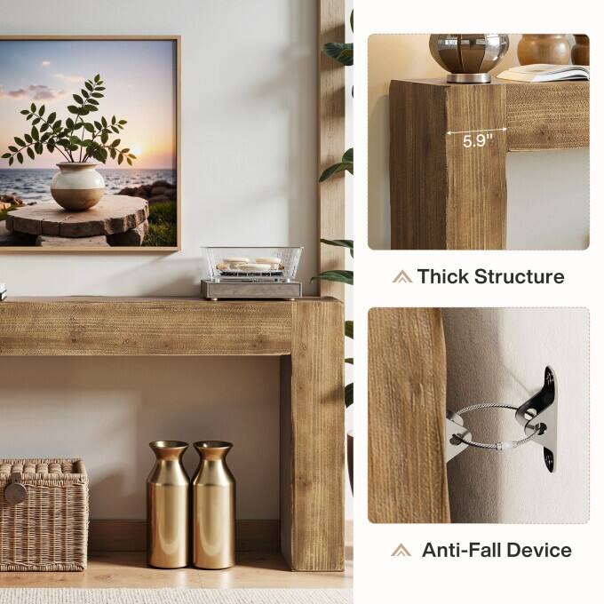 Farmhouse Solid Wood Entryway Table, 63-inch Console Sofa Table