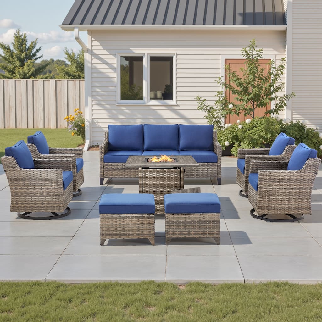 Pocassy 8-Piece Fire Table w/ Sofa Swivel Chair Ottoman