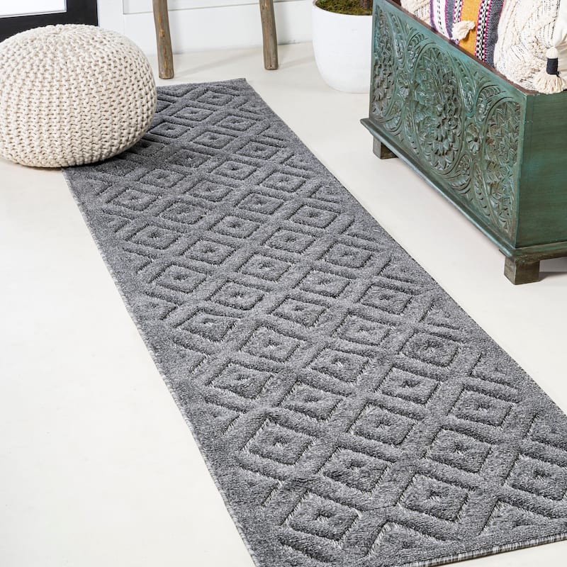 JONATHAN Y Ankara Neutral Diamond Trellis Indoor/Outdoor Area Rug