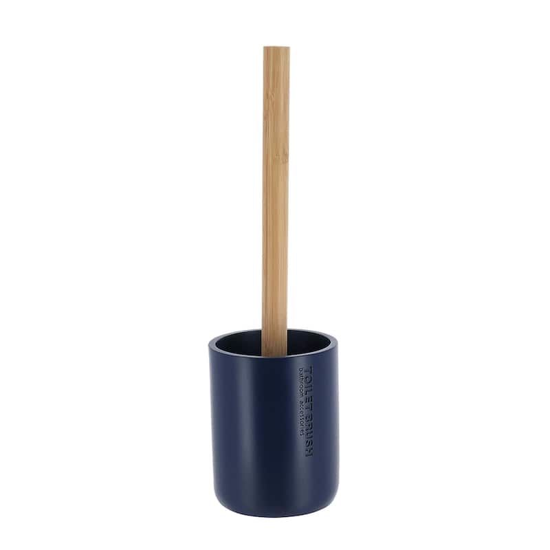 Chic Matte Toilet Brush Holder Set with Natural Bamboo Handle - 4 L x 4 W x 14.8 H