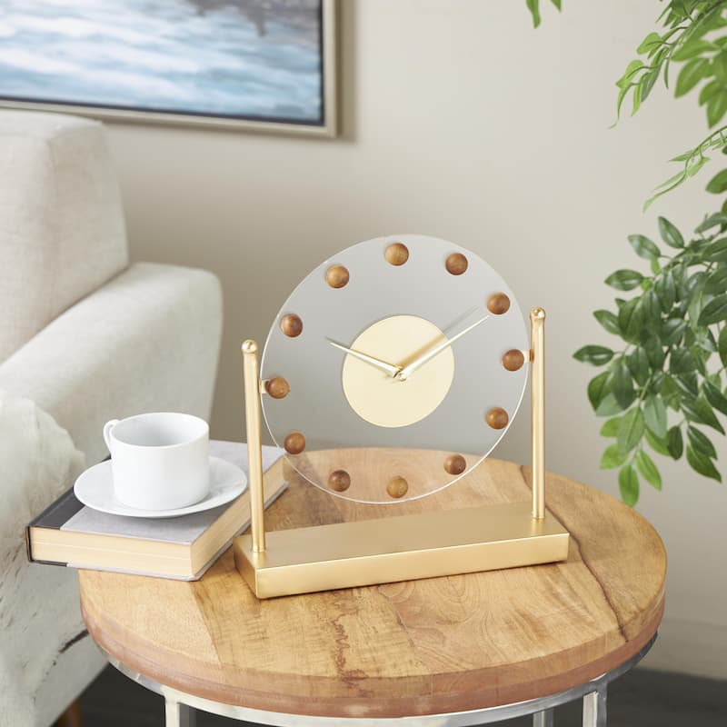 Metal Acrylic Face Clock with Wood Ball Accents - Gold or Black - Roche River Decor