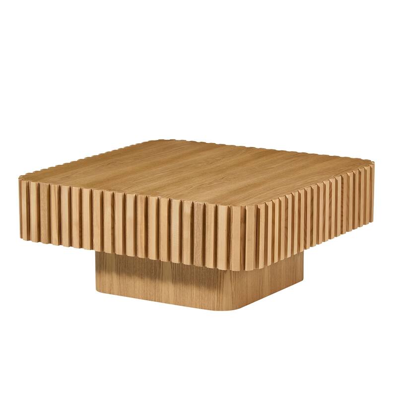 Modern Handcraft Square Coffee Table with Fluted Design
