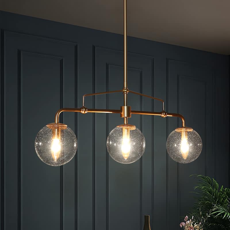 Mid-century Modern Glass Globe Linear Chandelier 3-light Orb Kitchen Islands Lights - L26"x W5.5"x H 12"