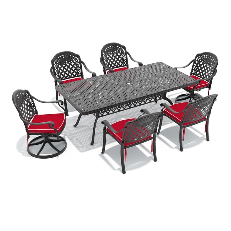 7-Piece Outdoor Dining Set with 1 Table and 6 Chairs, All-Weather Aluminum Outdoor Patio Sets