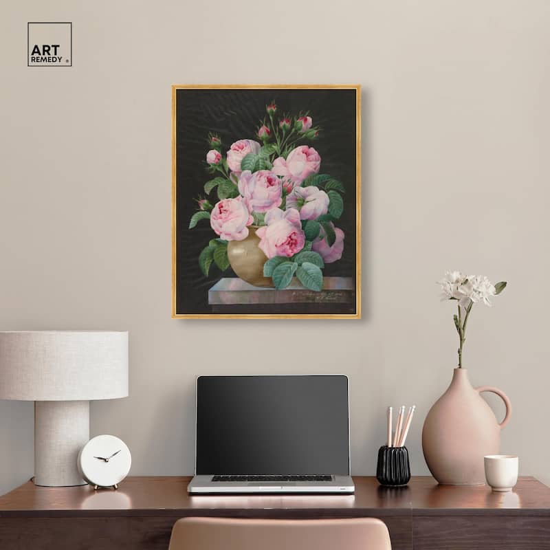 Pink Roses in a Vase Canvas by Art Remedy