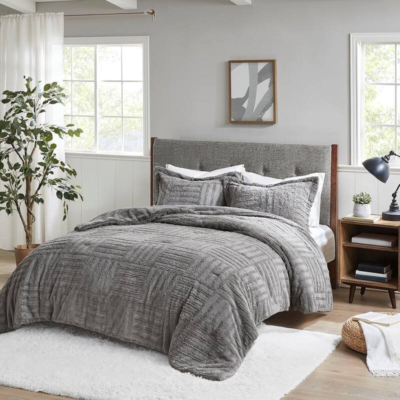 Full Queen Fur Down Alternative Comforter Mini Set - Grey