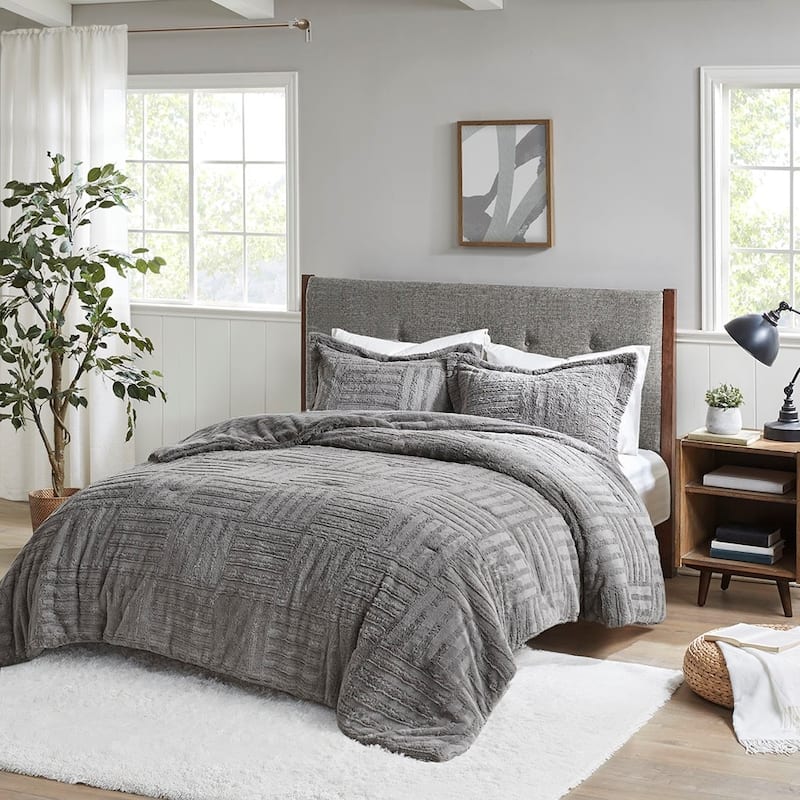 King/Cal King Fur Down Alternative Comforter Mini Set - Grey