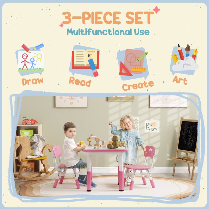 Kids Adjustable Table and Chair Set with Storage Box White Pink Activity Play Furniture for Toddlers and Preschoolers