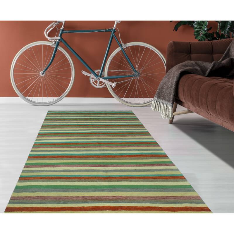 Noori Rug Winchester Flatweave Obi Rust/Green Rug - 3'11" x 5'10"