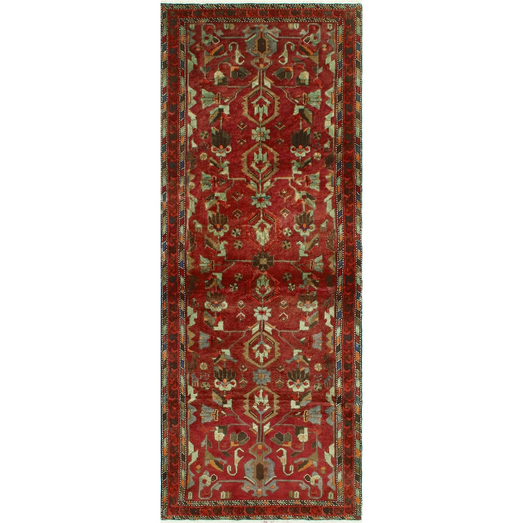 Fine Vintage Distressed Evelyn Burgundy/Rust Runner - 3'10" x 10'2"