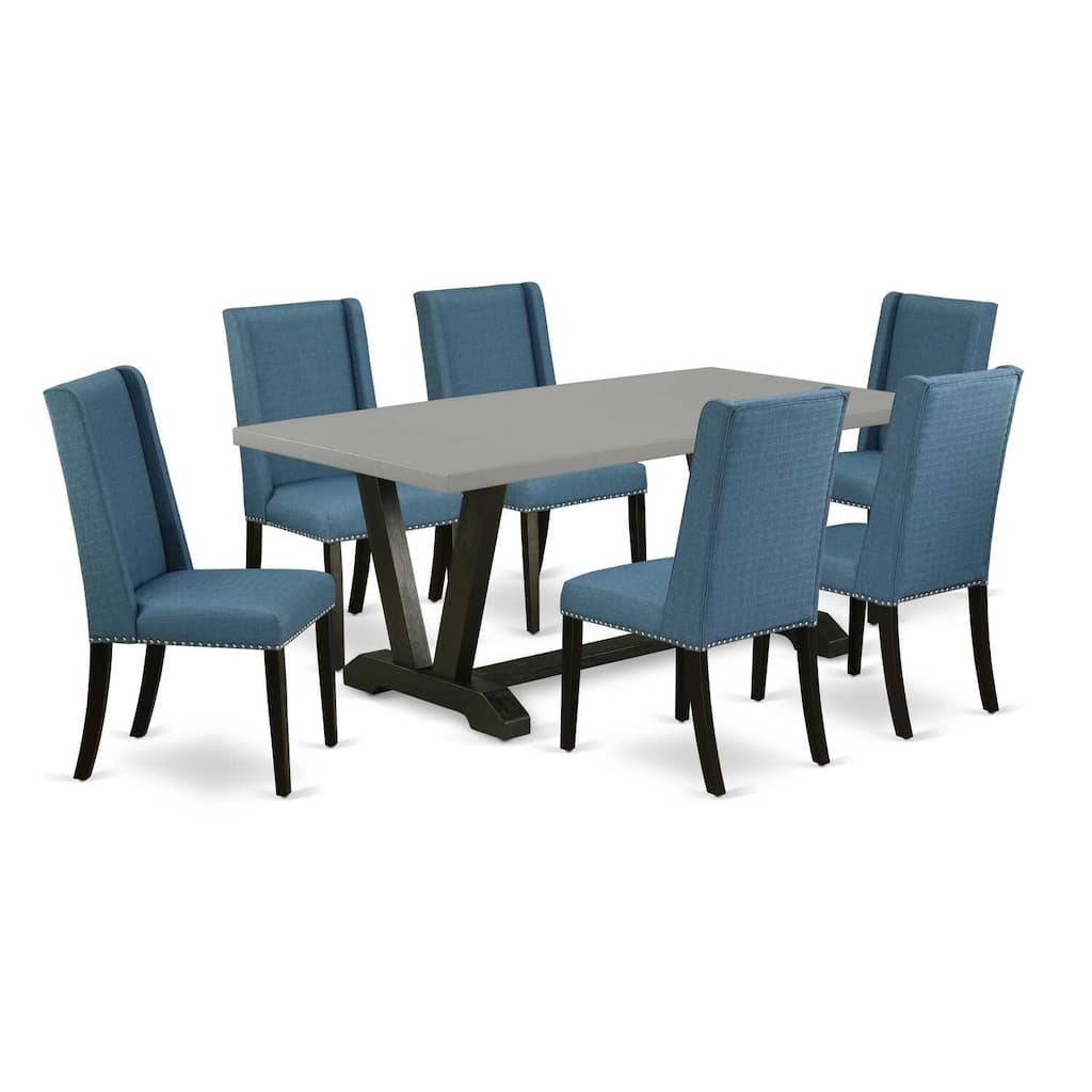 Luxury 7-Piece Kitchen Table Set - Hardwood Dining Table with 6 Parsons Chairs - 72
