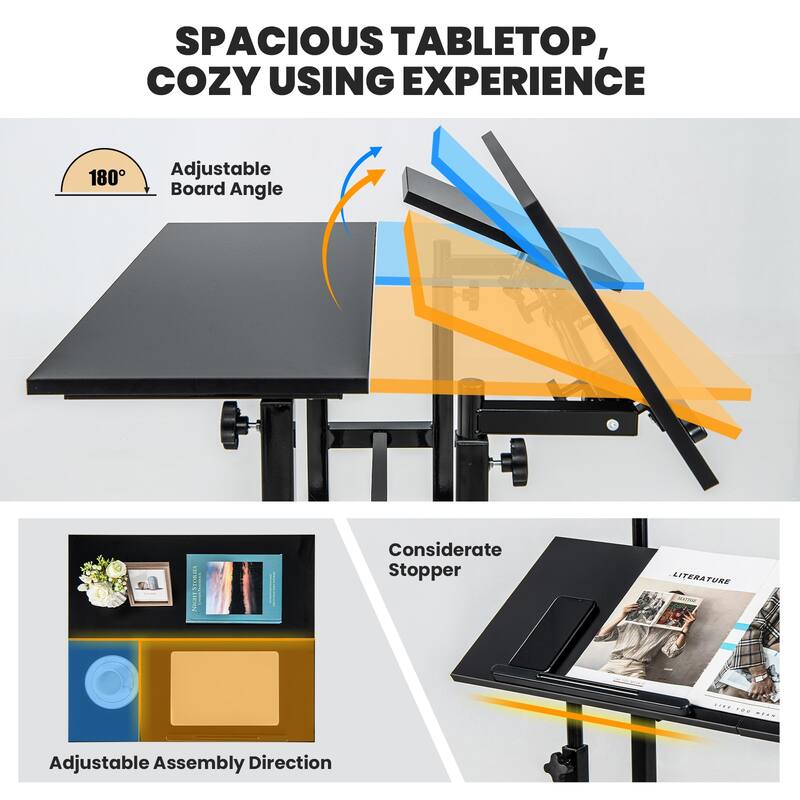 Costway Mobile Stand up Desk Adjustable Computer Desk Tilting - See Details