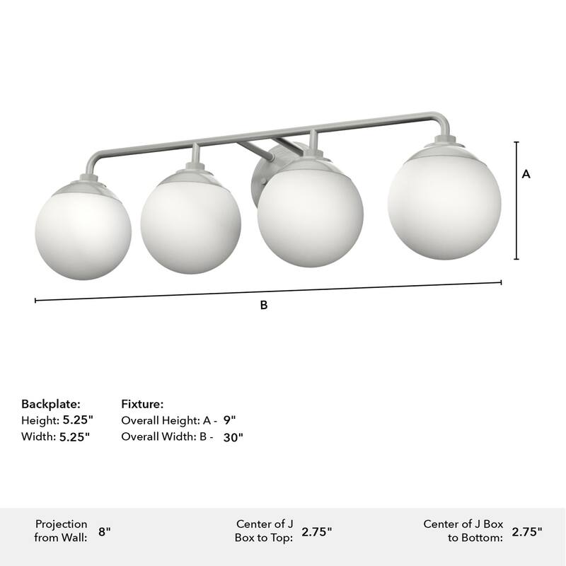 Hunter Hepburn 4-Light Bathroom Vanity Wall Light - Damp Rated - Vintage, Mid-Century