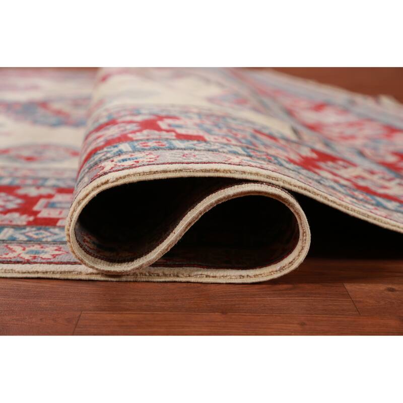 Hand Knotted Oriental 100% Wool Carpet Traditional Geometric Beige & Ivories Kazak Area Rug - 11' 1'' X 8' 4''